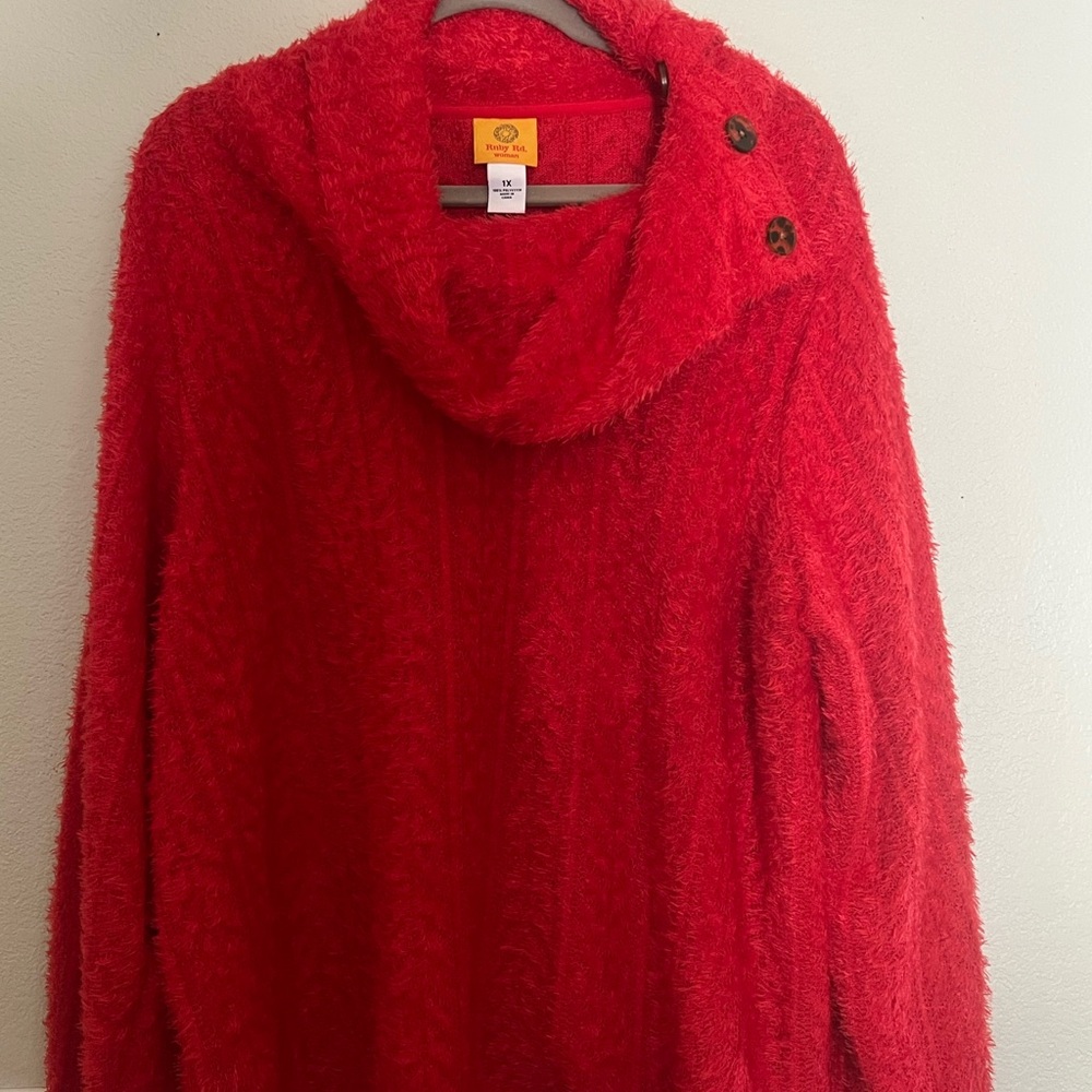 Ruby Rd. Bold Red Cowl Neck Sweater - Picture 2 of 6